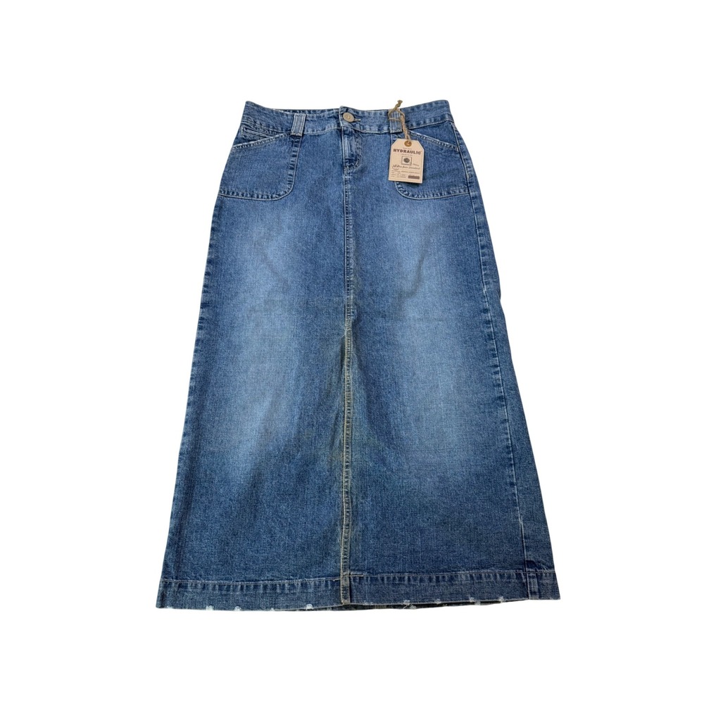 Hydraulic Denim Maxi Skirt 13/14 Blue Vintage Y2K Cotton Distressed Long A-Line